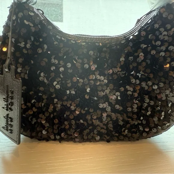 Nicole Miller Black Sparkly Hobo Shoulder Bag - Picture 2 of 3